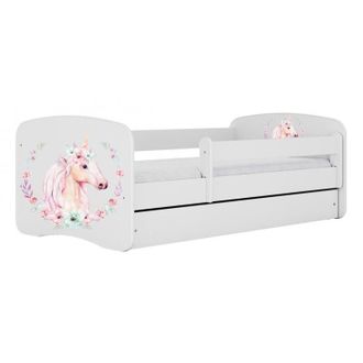 Topeshop Happy - Letto cavallo bianco 140 x 80 cm base + materasso + cassettiera