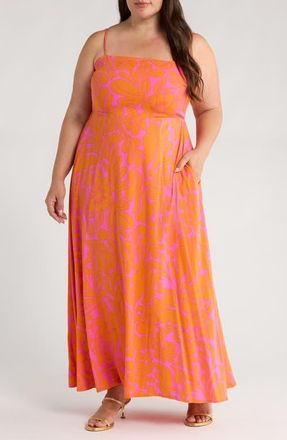 Sugarlips Kaci Floral Vin Smocked Sundress in Orange/fuchsia at Nordstrom, Size 1X
