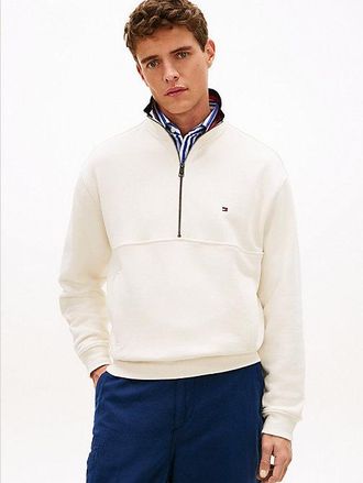 Tommy Hilfiger Colour-Blocked Collar Terry Quarter-Zip Jumper