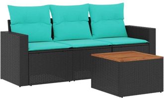 vidaXL Set De Sof&aacute;s De Jard&iacute;n 4 Pzas Con Cojines Rat&aacute;n Sint&eacute;tico Negro Vidaxl