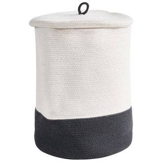 Beliani Cesta De Algod&oacute;n 52 Cm Patr&oacute;n A Rayas Tapa Accesorio Boho Gris/blanco Silopi