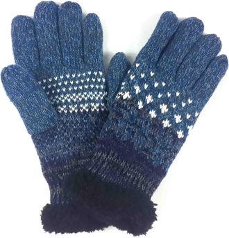 Lina & Lily Fashion Womens Winter Knitted Faux Fur Gloves One Size (Blue)