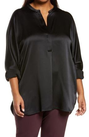 Vince Band Collar Silk Tunic Blouse in Black at Nordstrom Rack, Size 3X