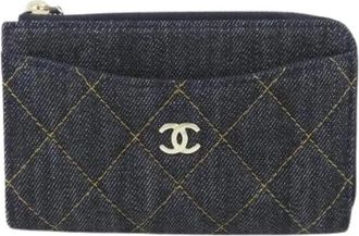 Chanel Pre-owned Wallets, female, Blue, Size: ONE SIZE Pre-owned Timeless Classic Denim Card Case