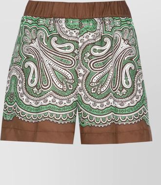 Parosh silk shorts paisley pattern elastic waistband
