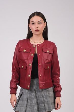 FURNIQ Beatrice Leather Jacket in Light Burgundy at Nordstrom, Size Xx-Large