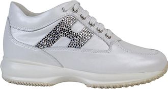 Hogan Rhinestone Logo White Leather Sneakers