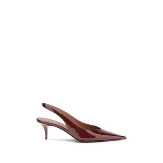 Amina Muaddi Bordeaux Calf Leather Bos Taurus Mid Heel Womens Pumps