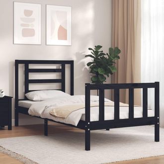 vidaXL Estructura De Cama Individual Con Cabecero Madera Maciza Negro Vidaxl