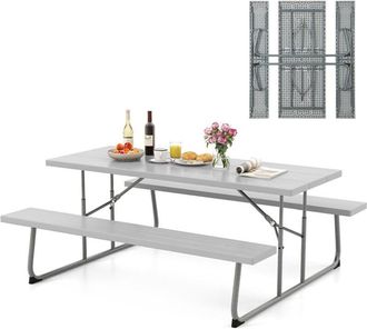 Costway Conjunto De Mesa De Camping Con 2 Bancos Plegable, Mesa De Picnic De Hepe Para 8 Personas, Orificio Para Sombrilla, Mesa Y Sillas Jardin Patio Terraza