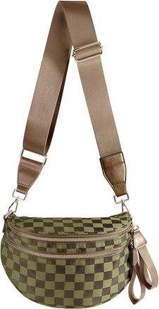 Generic Women Checkered Crossbody Bags Bum Handbag, Durable Strap Roomy Versatile Mom-Friendly Diaper Bag with Different Pockets (Green Khaki Checkered 12)