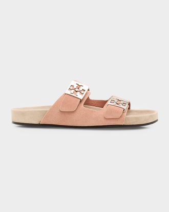 Tory Burch Mellow Suede Dual-Buckle Slide Sandals