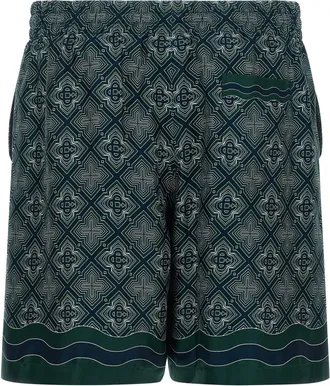 Casablanca Radiating Monogram Silk Twill Bermuda Shorts - Green