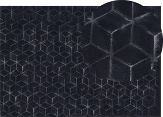 Beliani Alfombra Negra 160 X 230 Cm Poli&eacute;ster Piel Sint&eacute;tica De Conejo Pelo Largo Thatta
