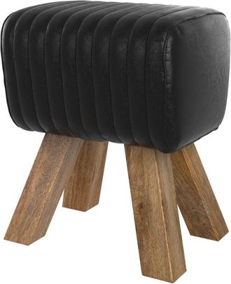 Rendez-Vous D&eacute;co Rendez-vous D&eacute;co - Taburete De Cuero Negro Y Madera De Mango - Morena