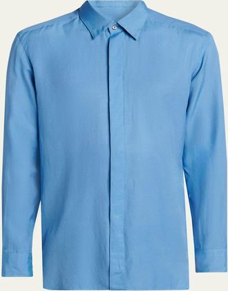 Tom Ford Mens Cotton and Silk Washed Twill Sport Shirt