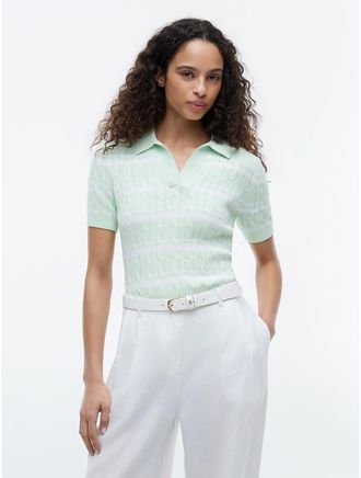 Tommy Hilfiger Womens Striped Cable Knit Sweater Polo - Green - XXL