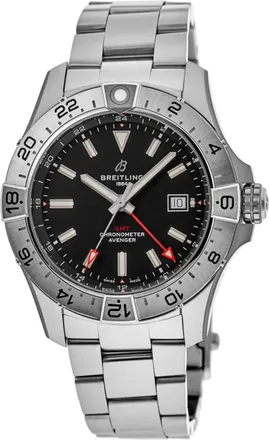 Breitling Avenger Automatic GMT 44 Black Dial Stainless Steel Mens Watch A32320101B1A1