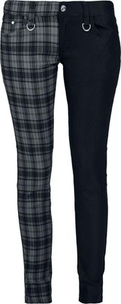 Banned Womens Grey Half Tartan Plaid Check Emo Punk Split Leg Skinny Trousers - (XL/34/UK 16)