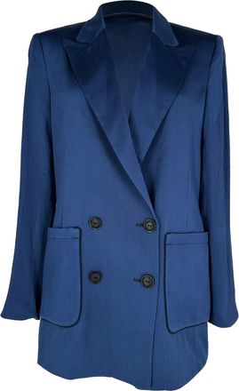 Roland Mouret Double-Breasted Blazer with Pockets in Navy Blue Silk