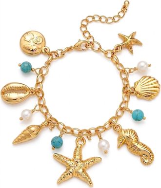 Liv Oliver 18K Caribbean Pearl & Turquoise Coastal Charm Bracelet