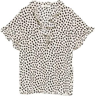 Chlo&eacute; Dots Print Ruffle Top In Cr&ecirc;pe De Chine