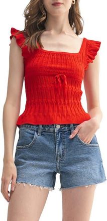 All in Favor Pointelle Ruffle Accent Knit Top in Red at Nordstrom, Size X-Large