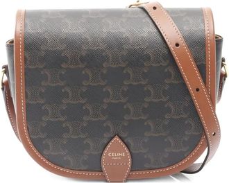 Celine 2010s medium Folco Triomphe-pattern shoulder bag - women - PVC/Calf Leather - One Size - Brown