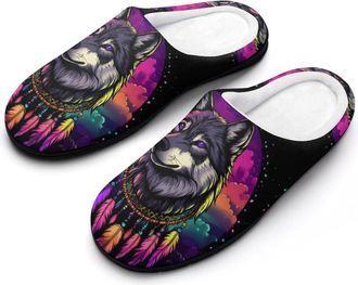 Generic Dreamcatcheres Wolf Womens Slippers Warm House Slippers Indoor House Shoes with Anti-Skid Rubber Sole