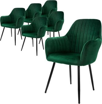 ML Design Ml-design - 6x Sillas De Comedor Verdes Ergon&oacute;micas, Asiento Tapizado Aspecto De Terciopelo Patas De Metal Con Respaldo Y Reposabrazos Sill&oacute;n Moderno 
