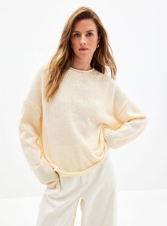 Contemporaine Womens Rolled-hem loose sweater
