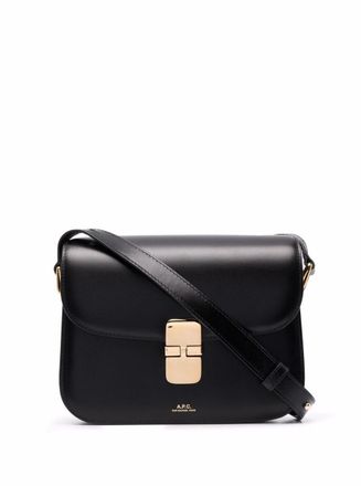 A.P.C. Grance Black Small Crossbody Bag Wirh Embossed Logo Lettering On The Front And Adjustable Shoulder Strap In Leather Woman