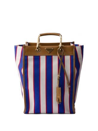 Prada large printed tote bag - women - Canvas/Calf Leather/Linen/Flax - OS - Blue