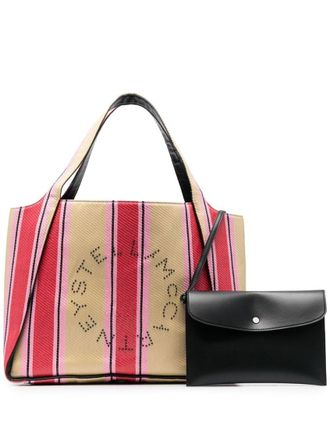 Stella McCartney Stella Logo striped raffia tote bag