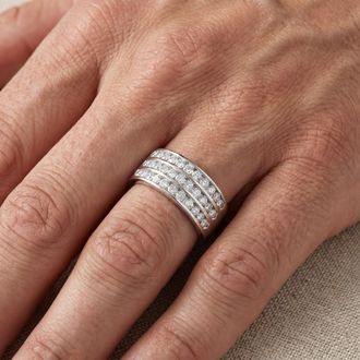 Pompeii3 1 Ct TDW Three Row Channel Set Diamond Wedding Ring 10k White Gold Band