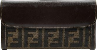Fendi Brown Canvas Leather Long Wallet (Bi-Fold) (Pre-Owned)