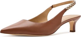 Michael Kors Marcia Kitten Sling Pumps Womens Shoes Luggage : 7.5 M, Leather