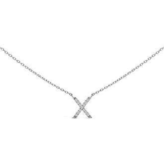 House of Brilliance 10K White Gold Diamond Accent A-Z Block Initial Pendant Necklace in White Gold | X at Nordstrom