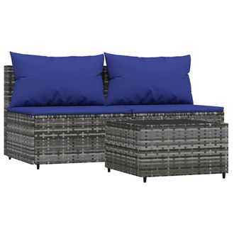 vidaXL Set De Muebles De Jard&iacute;n 3 Pzas Y Cojines Rat&aacute;n Sint&eacute;tico Gris Vidaxl
