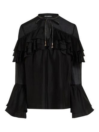 Karl Lagerfeld ruffled tie blouse - women - TENCEL/Polyester - 38 - Black