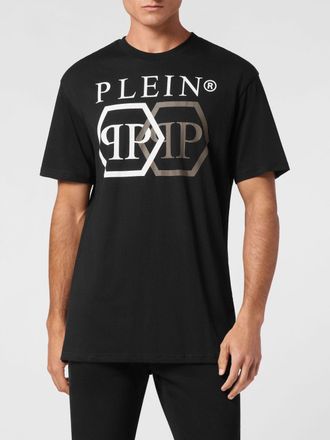 Philipp Plein T-shirt in cotone con logo Hexagon e stampa monogram a contrasto
