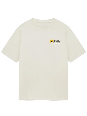 Rhude Mens International Racing Logo T-Shirt in White Cotton - Size Large