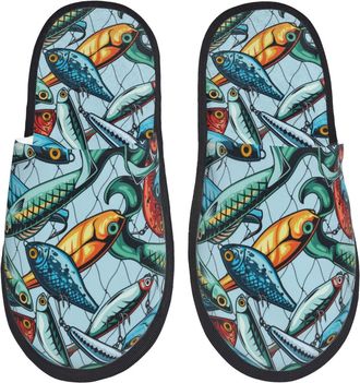 Generic Camping Slippers Colorful Fishing Baits Cool Warm Fluffy Slippers Cozy Anti-Slide Slipper For Home Men Bedroom M