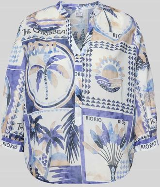 Emily van den Bergh Regular Fit Bluse im Allover-Look mit 3/4-Arm in Bleu, Gr&ouml;&szlig;e 36