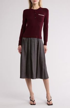 Theory Long Sleeve Knit Combo Dress in Sangria/New Oatmeal/Grey at Nordstrom Rack, Size Medium