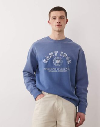 GANT Felpa blu con logo stile college sul petto