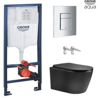 GROHE Bastidor Grohe Con Cisterna Empotrada, Pulsador Cromo Brillo Con Inodoro Suspendido Nebula Black Mate Rimless
