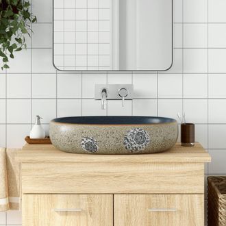 Berkfield Home Countertop Basin Sand & Blue Oval 59x40x14 cm Ceramic | Size: 59 x 40 x 14 cm
