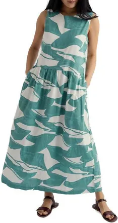 Seasalt Cornwall Brouse Abstract Print Sleeveless Organic Cotton Midi Dress in Abstract Dunes Chalk at Nordstrom, Size 18