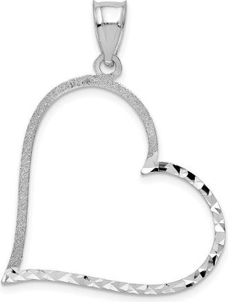 Diamond2Deal 14k White Gold Solid Diamond-cut Reversible Heart Pendant
